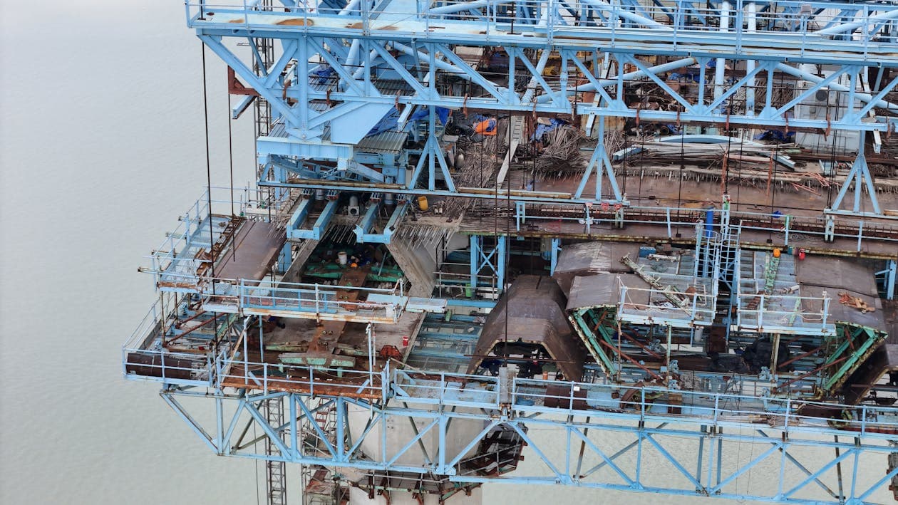 Industrial steel structure under construction