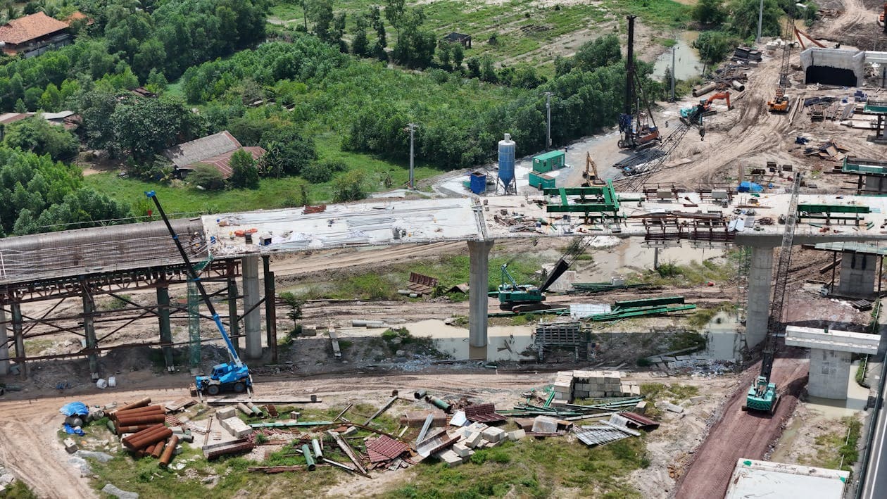Bridge construction aerial view