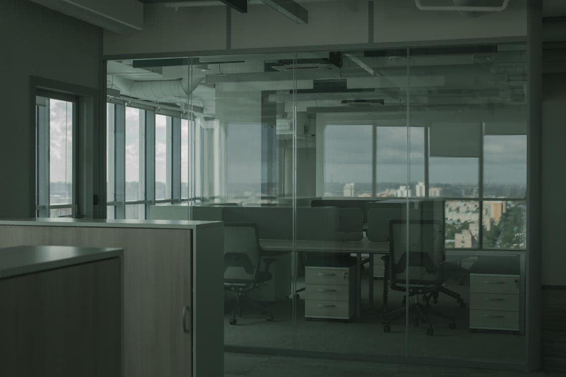 Office interior with workstations